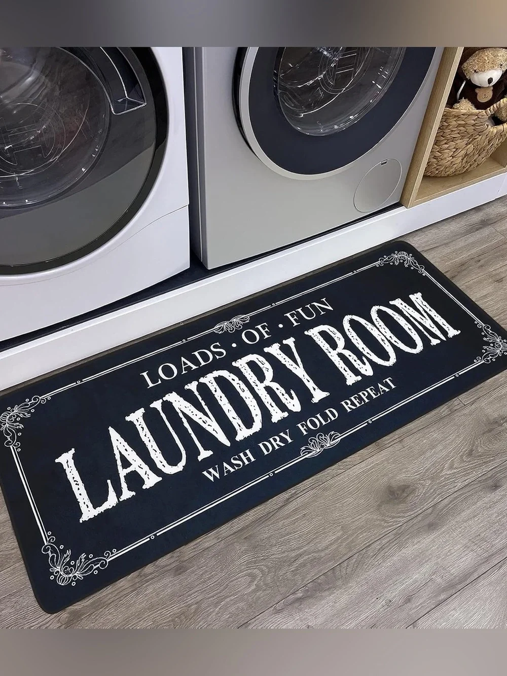 Laundry Room Mat - Black and White Decorative Floor Runner